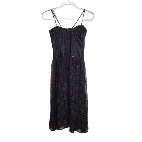VINTAGE 80s Gunne Sax dress black sequined lace fit and flare formal XS - Picture 3 of 15